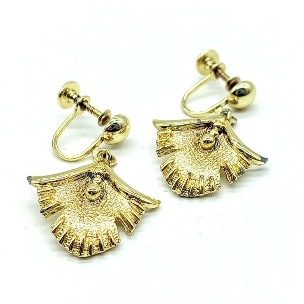 Gold Finish Fan-Shaped Screw Back Earrings